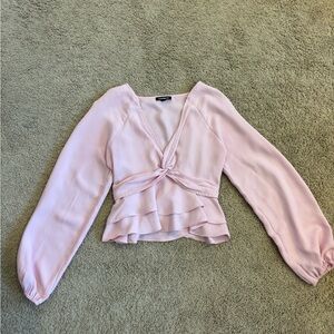 Express Light Pink Blouse with Ruffle Detail